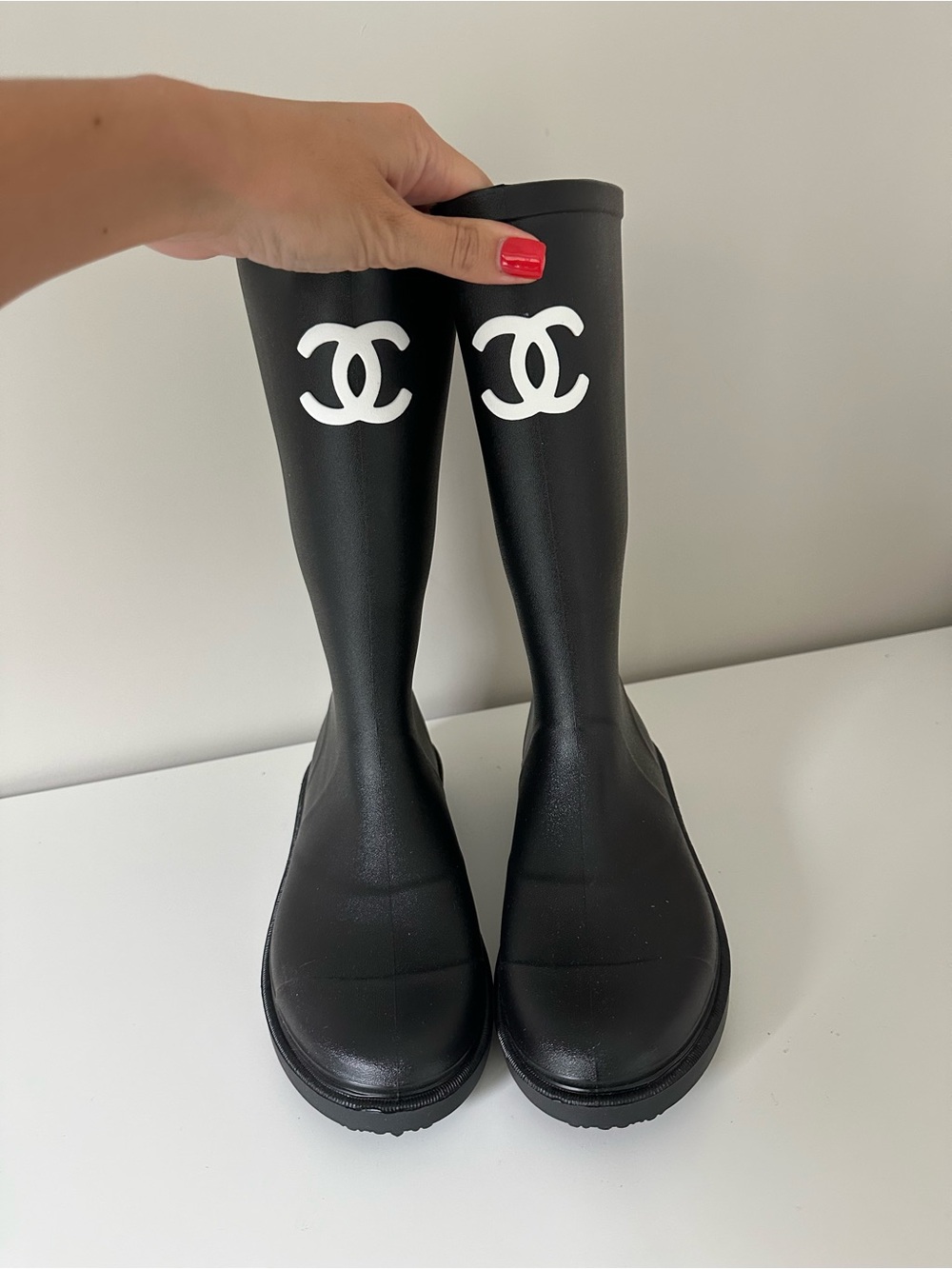 Chanel Black Logo Rain Boots